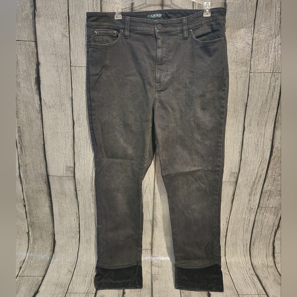 Lauren Ralph Lauren Black Denim‎ with Embroidered Accents